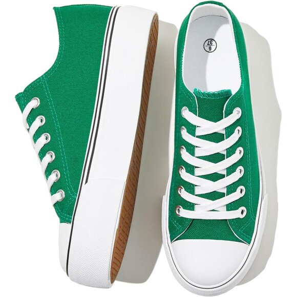 Shoes - Women's Green Platform Low Top Casual Canvas Slipping Sneakers Shoes Breathable